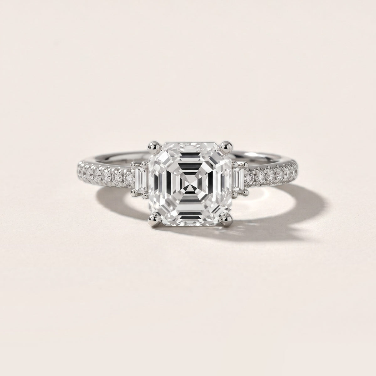 Rhona Baguette Pavé Asscher Diamond Engagement Ring in Silver - front.jpg
