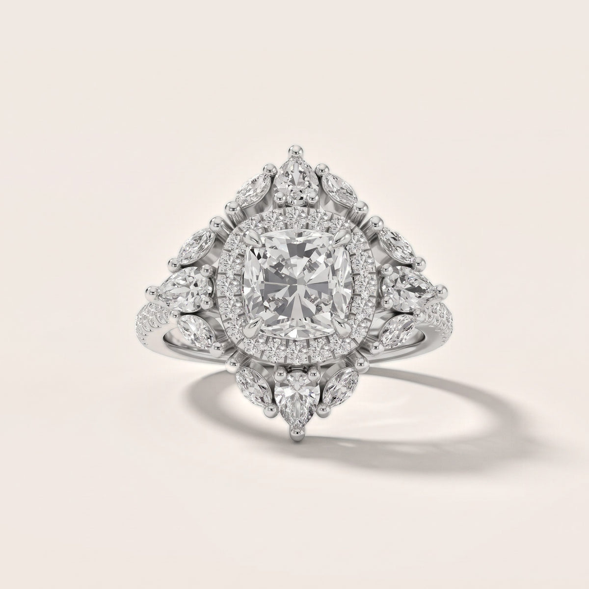 Gianna Vintage Double Halo Cushion Diamond Engagement Ring in Silver - front.jpg