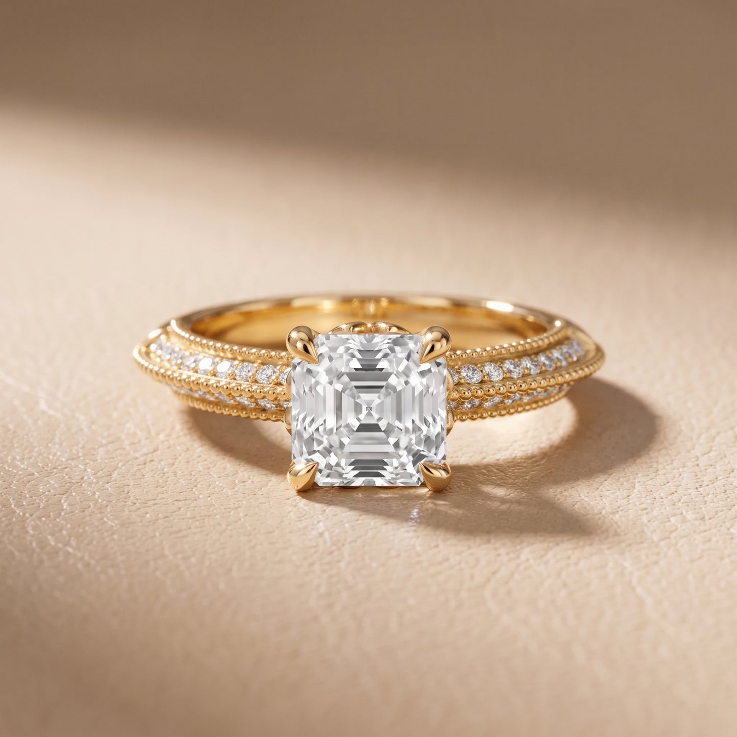 Indie Vintage Milgrain Asscher Diamond Engagement Ring in Yellow Gold - front.jpg