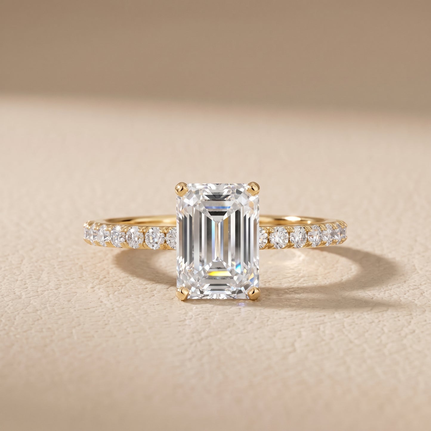 Juna French Pavé Solitaire Emerald Diamond Engagement Ring in Yellow Gold - front.jpg