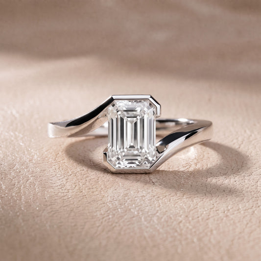 Frances Partial Bezel Bypass Emerald Diamond Engagement Ring in Platinum - front.jpg