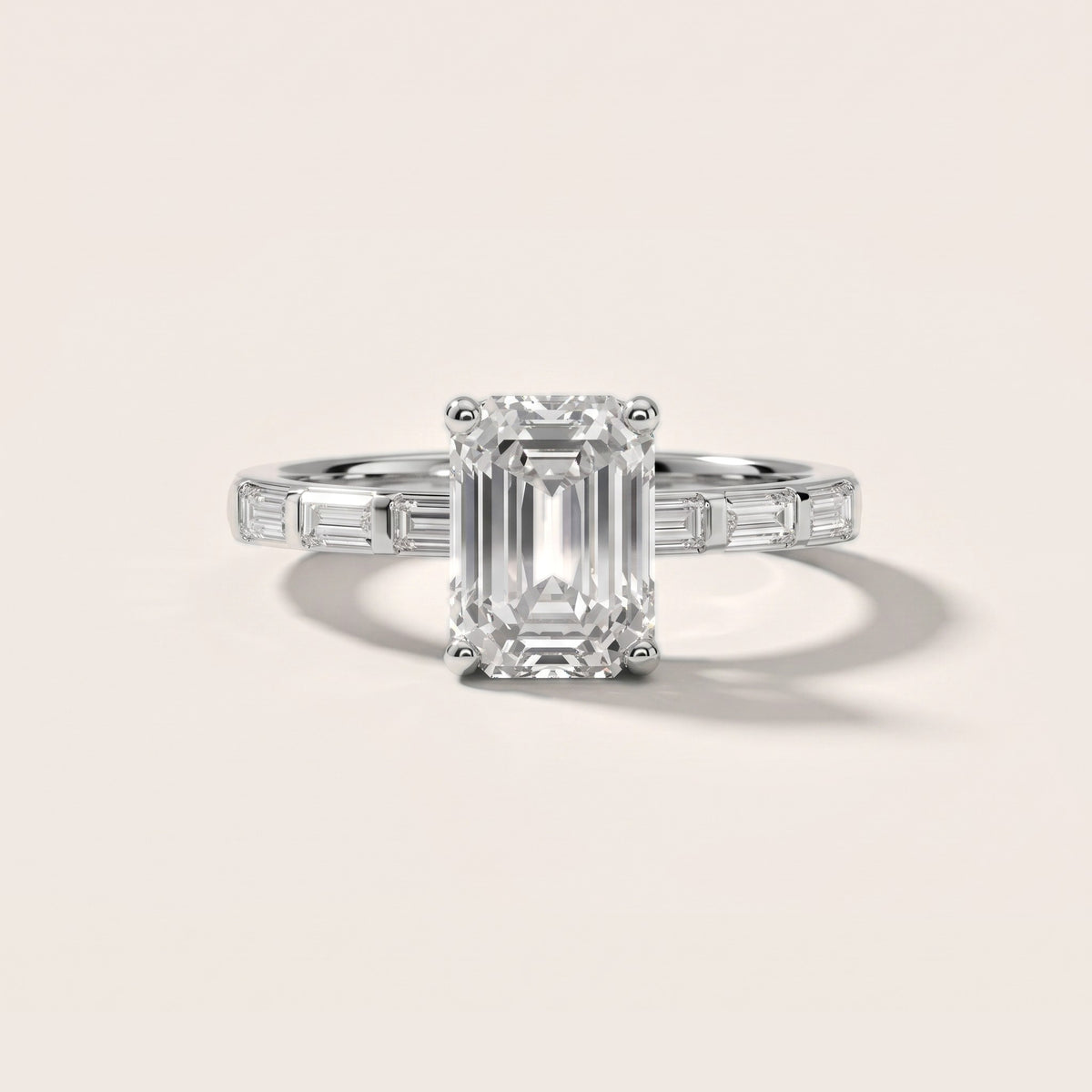 Bailey Baguette Emerald Diamond Engagement Ring in Silver - front.jpg