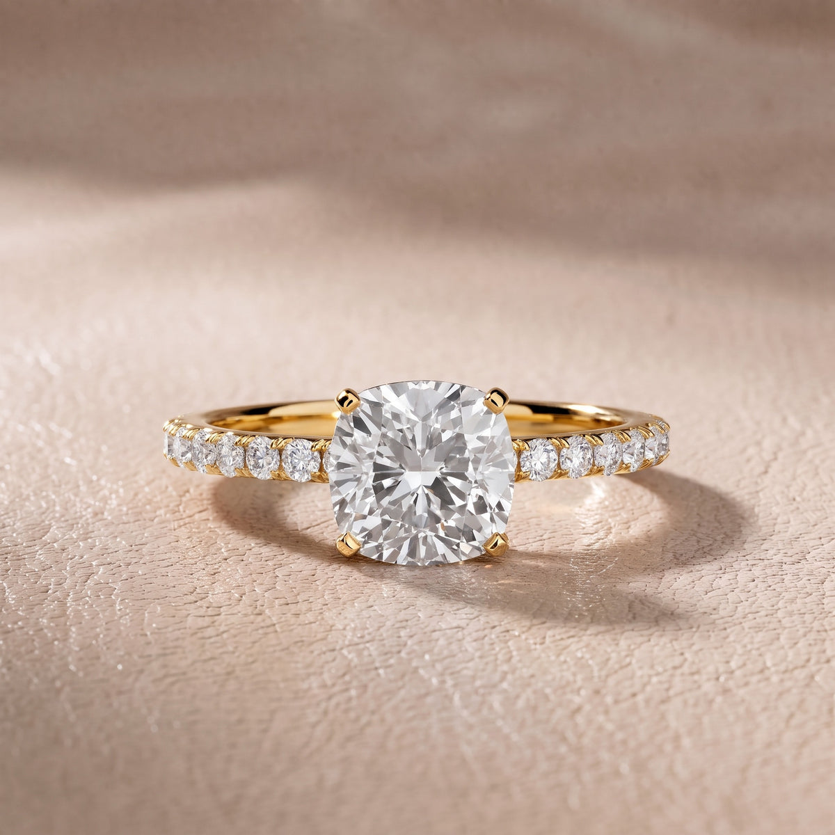 Juna French Pavé Solitaire Cushion Diamond Engagement Ring in Yellow Gold - front.jpg