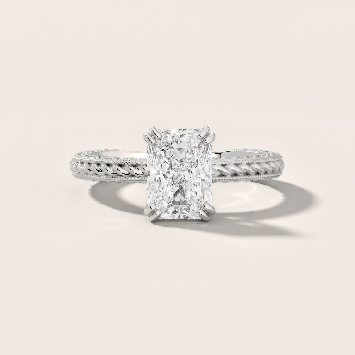 Lacey Rope Solitaire Radiant Diamond Engagement Ring in Silver - front.jpg