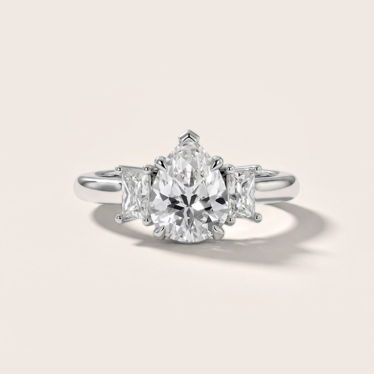 Cosette Statement Three-Stone Pear Diamond Engagement Ring in White Gold - front.jpg