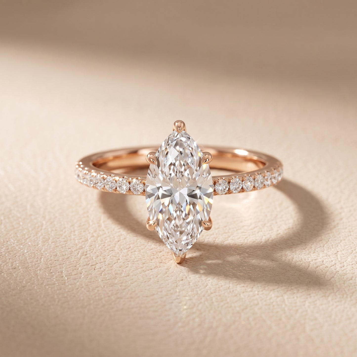 Ione Solitaire Pavé Marquise Diamond Engagement Ring in Rose Gold - front.jpg