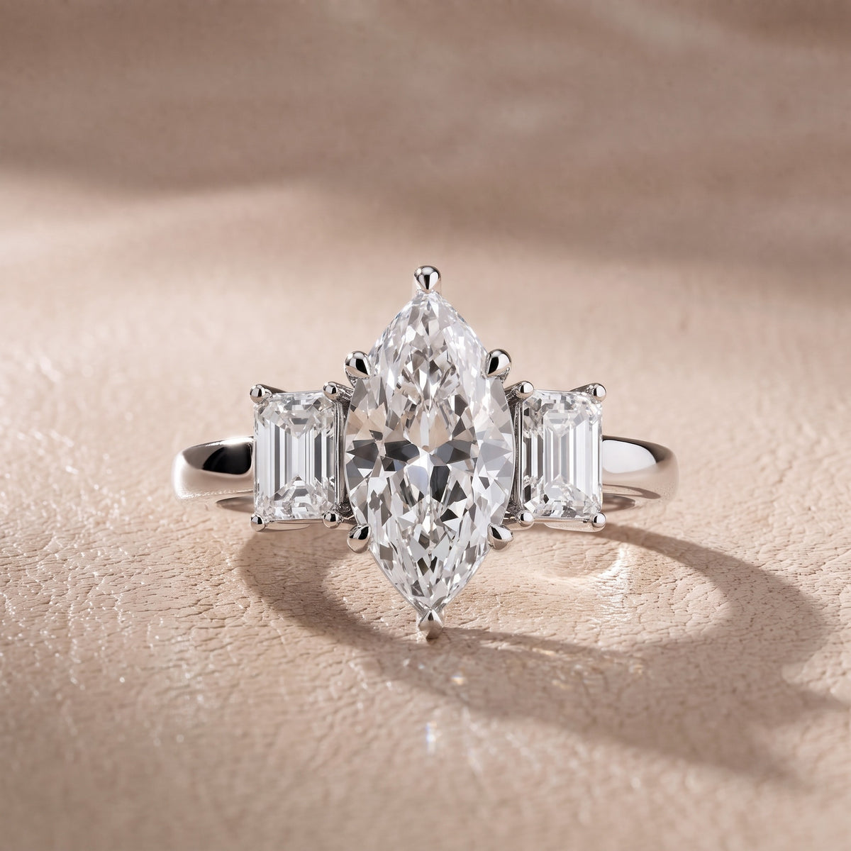 Zoe Three-Stone Marquise Diamond Engagement Ring in Silver - front.jpg