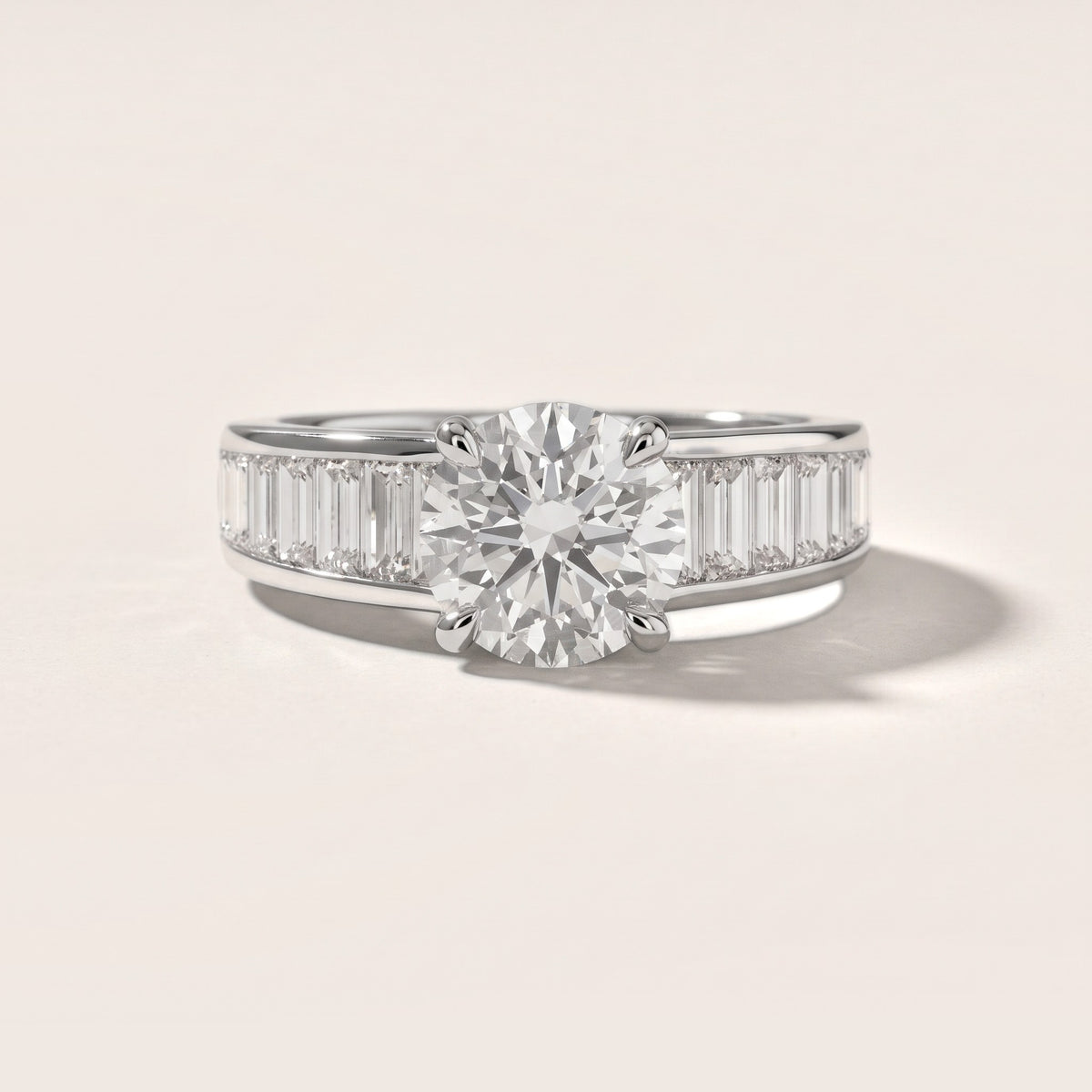 Hilo Baguette Channel Set Round Diamond Engagement Ring in White Gold - front.jpg