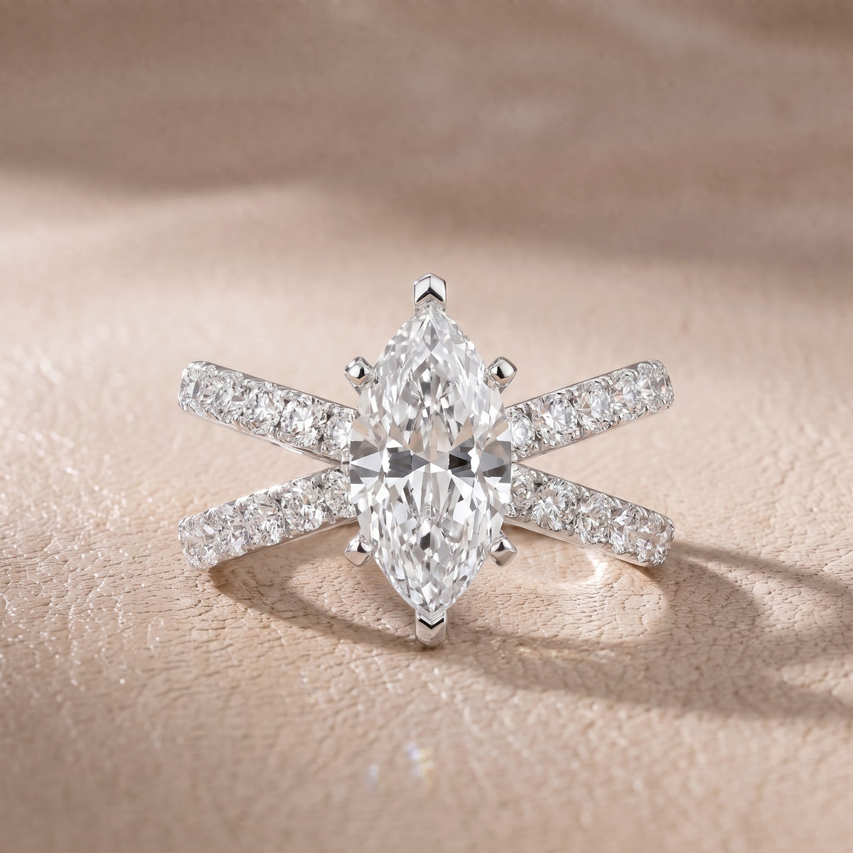 Ilaria Criss Cross Pavé Marquise Diamond Engagement Ring in White Gold - front.jpg