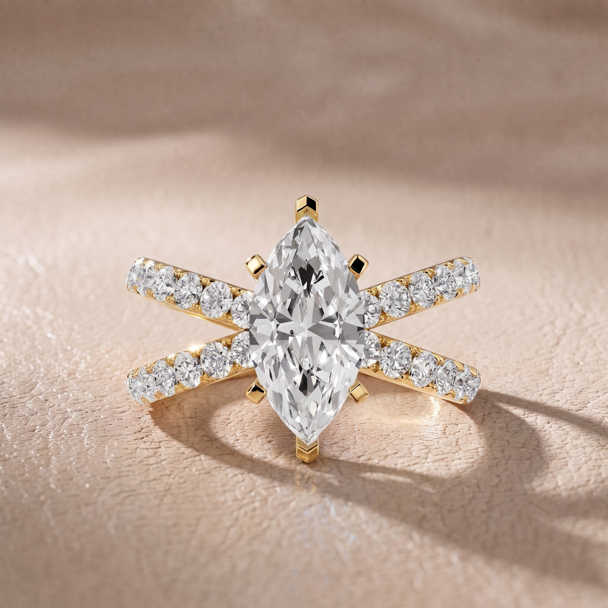 Ilaria Criss Cross Pavé Marquise Diamond Engagement Ring in Yellow Gold - front.jpg