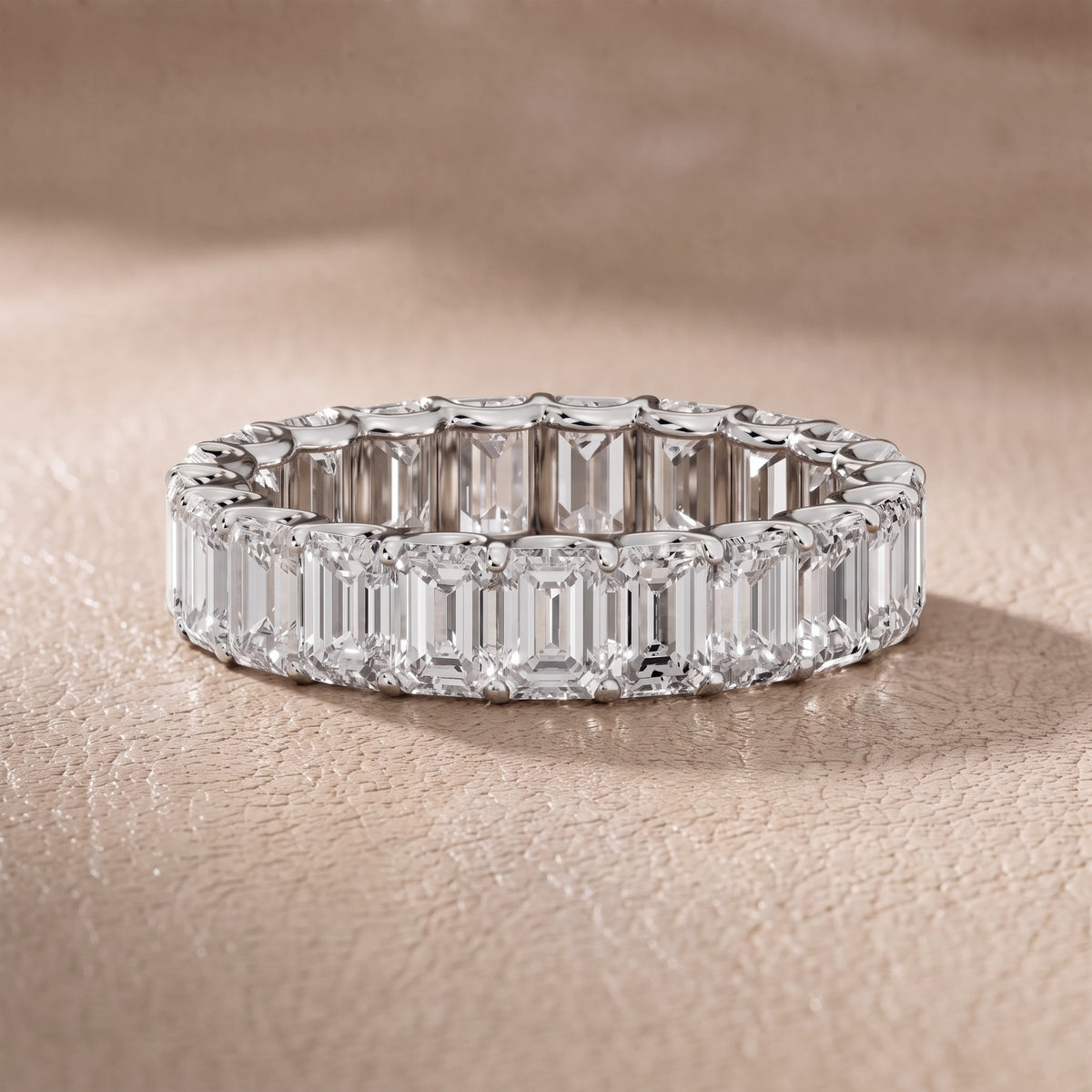 Florence Shared Prong Emerald Diamond Eternity Band in White Gold - front.jpg