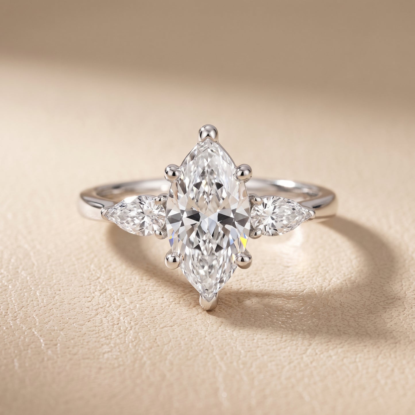 Faye Three-Stone Trellis Marquise Diamond Ring in Silver - front.jpg