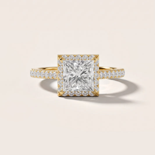 Willa Halo Micropavé Princess Diamond Engagement Ring in Yellow Gold