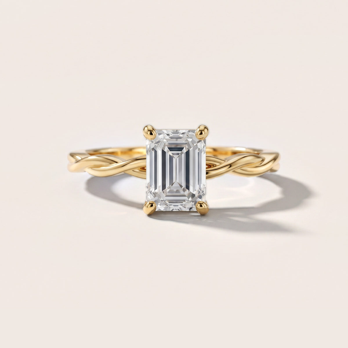 Iris Twist Emerald Diamond Engagement Ring in Yellow Gold