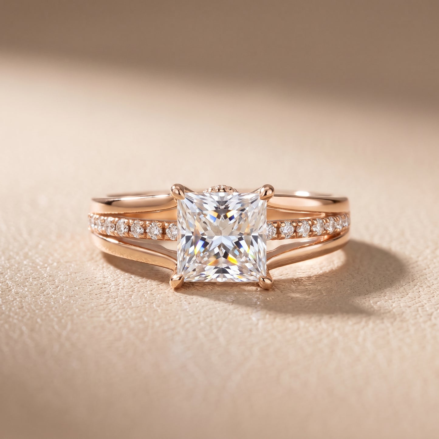 Scarlett Split Shank Pavé Princess Diamond Ring in Rose Gold - front.jpg
