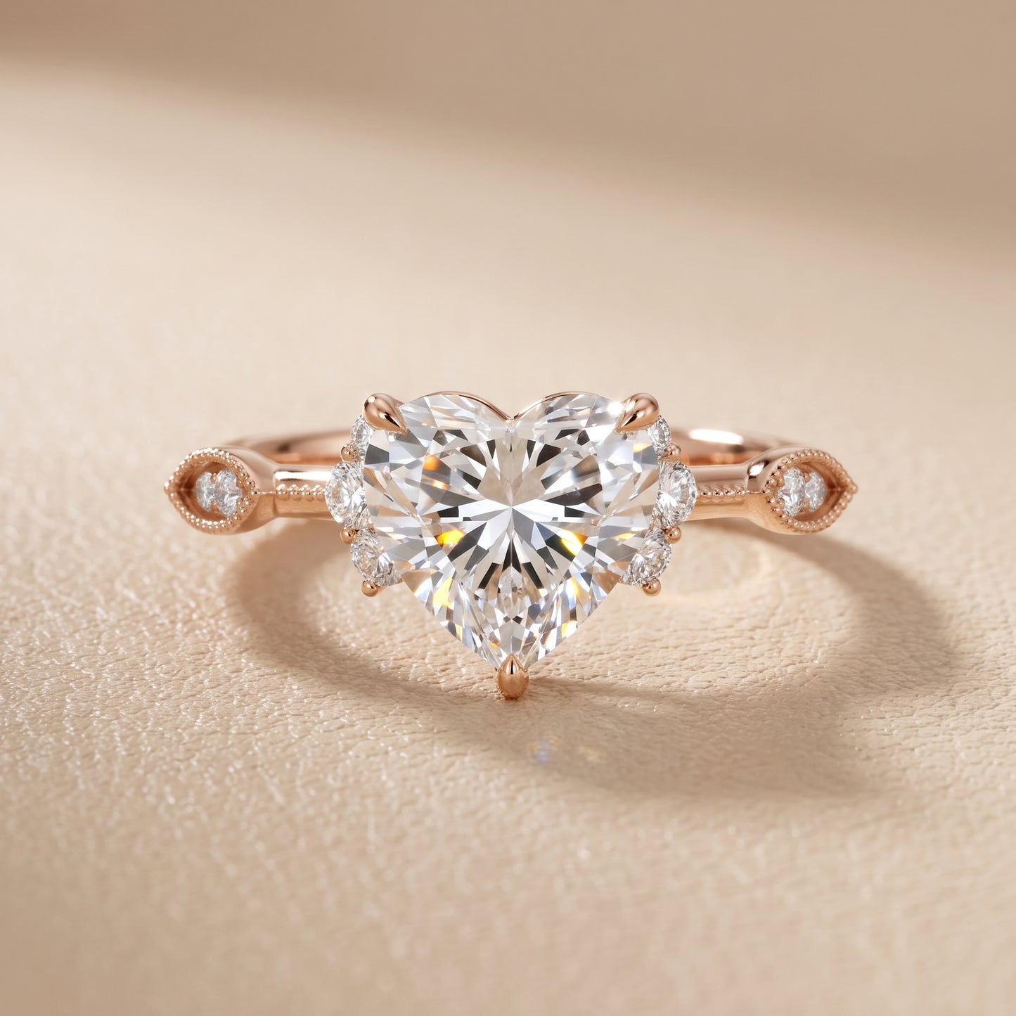 Naomi Vintage Milgrain Heart Diamond Engagement Ring in Rose Gold - front.jpg