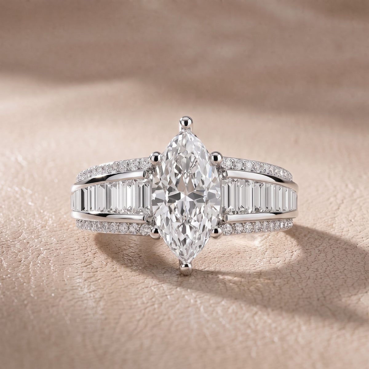 Tara Channel Set Baguette Accent Marquise Diamond Engagement Ring in Silver - front.jpg