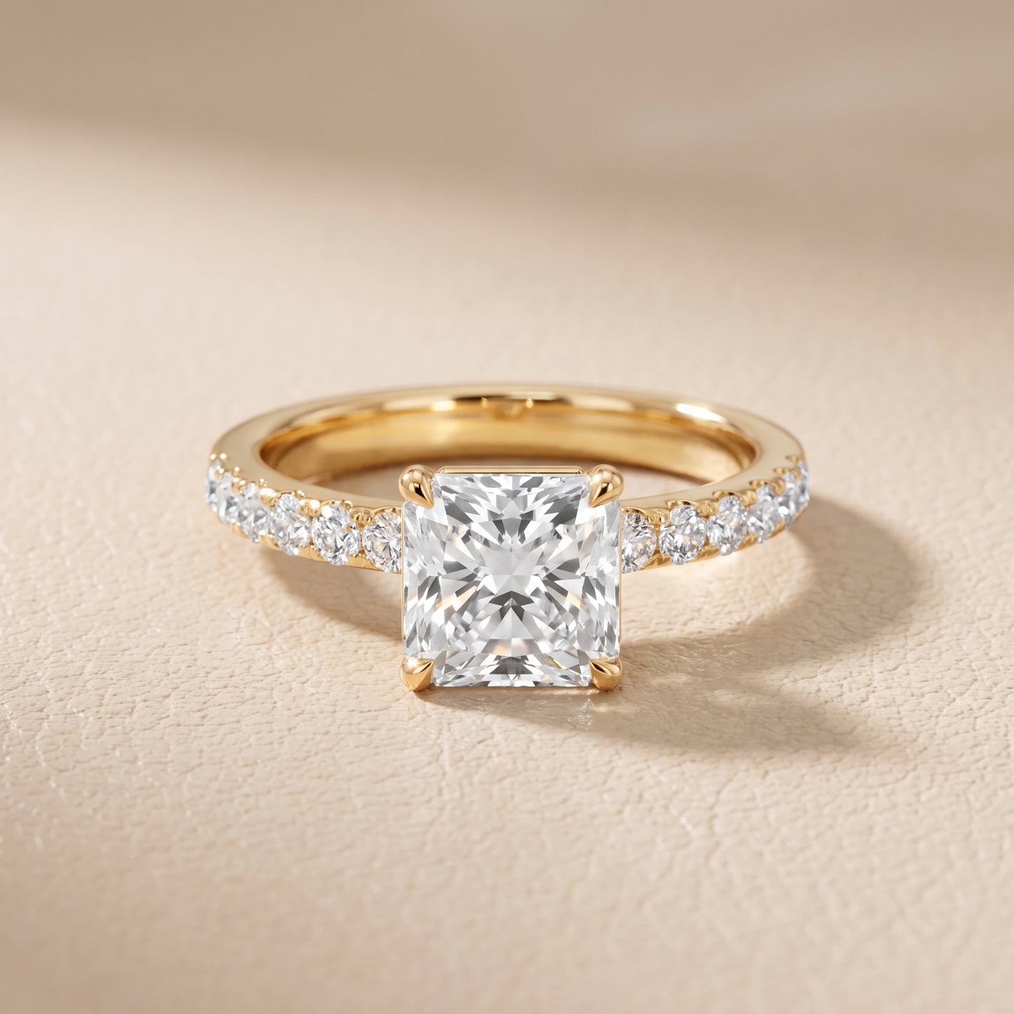 Veda Split Shank Pavé Radiant Diamond Engagement Ring in Yellow Gold - front.jpg