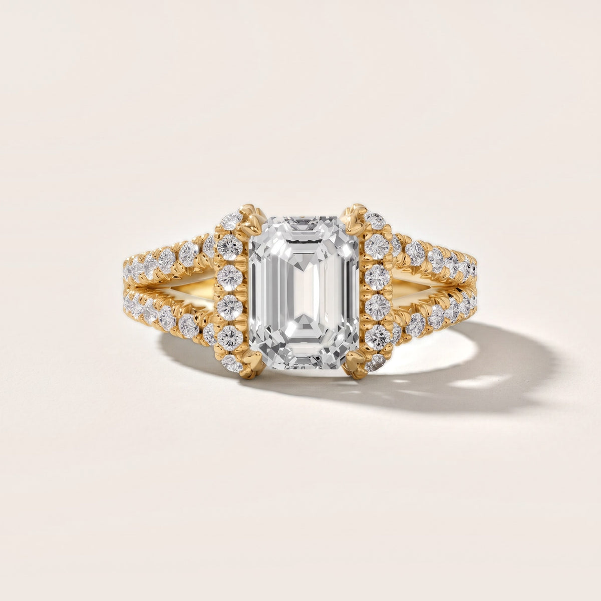 Delray Split Shank Pavé Emerald Diamond Engagement Ring in Yellow Gold - front.jpg