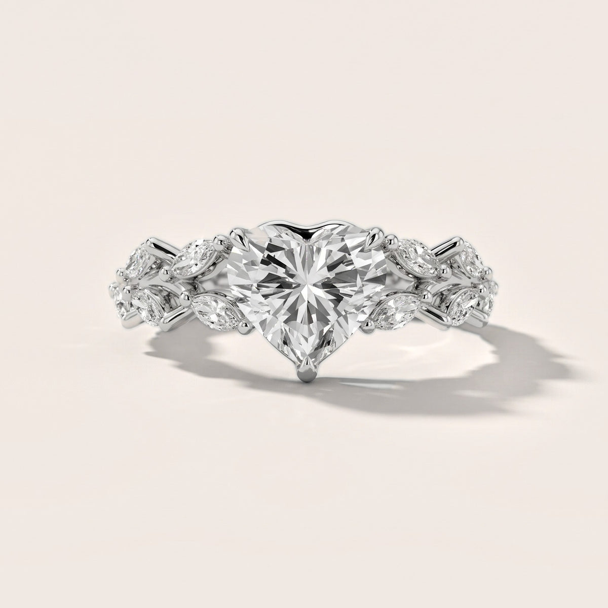 Maureen Leaf Garland Heart Diamond Engagement Ring in Silver - front.jpg