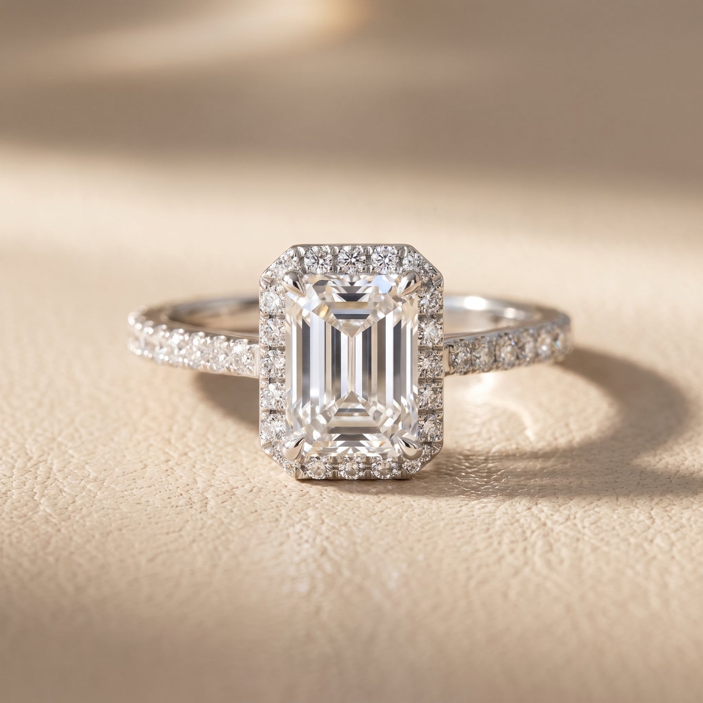 Willa Halo Micropavé Emerald Diamond Engagement Ring in Platinum - front.jpg