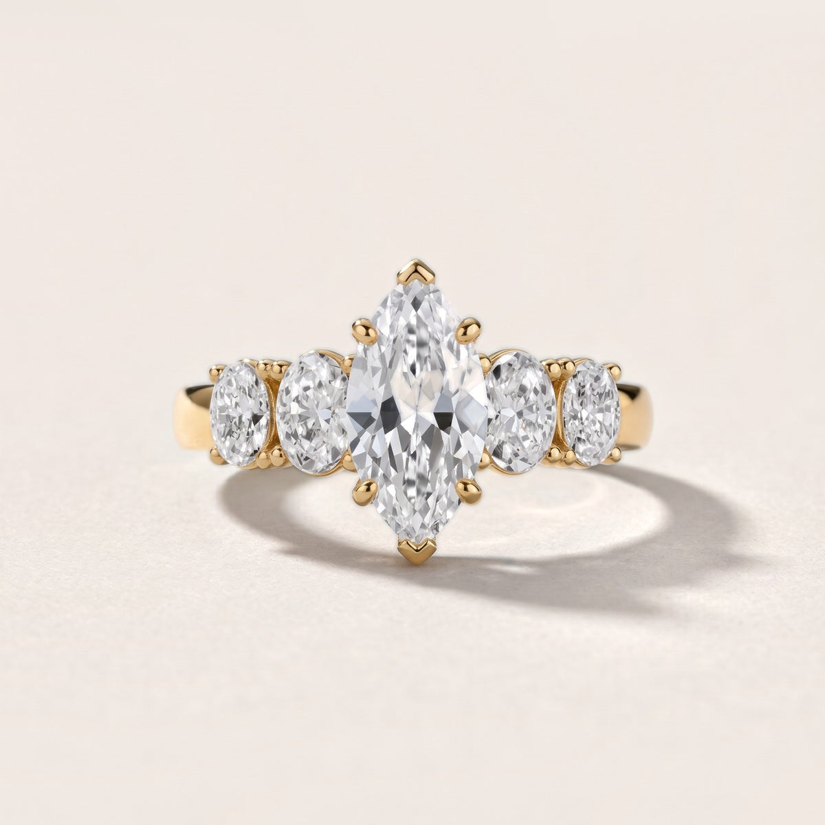 Judith Statement Five-Stone Marquise Diamond Engagement Ring in Yellow Gold - front.jpg