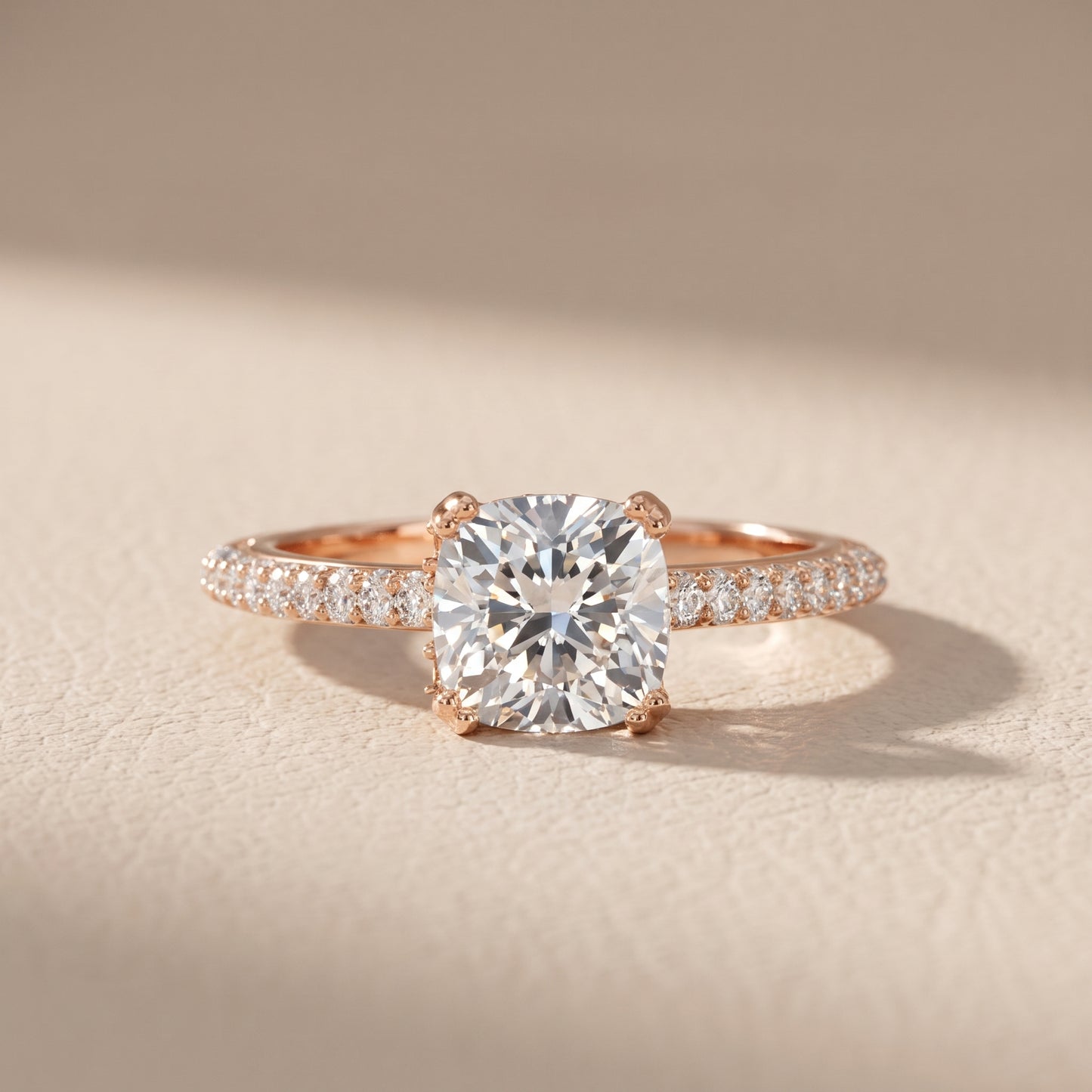Violet Hidden Halo Pavé Cushion Diamond Ring in Rose Gold - front.jpg