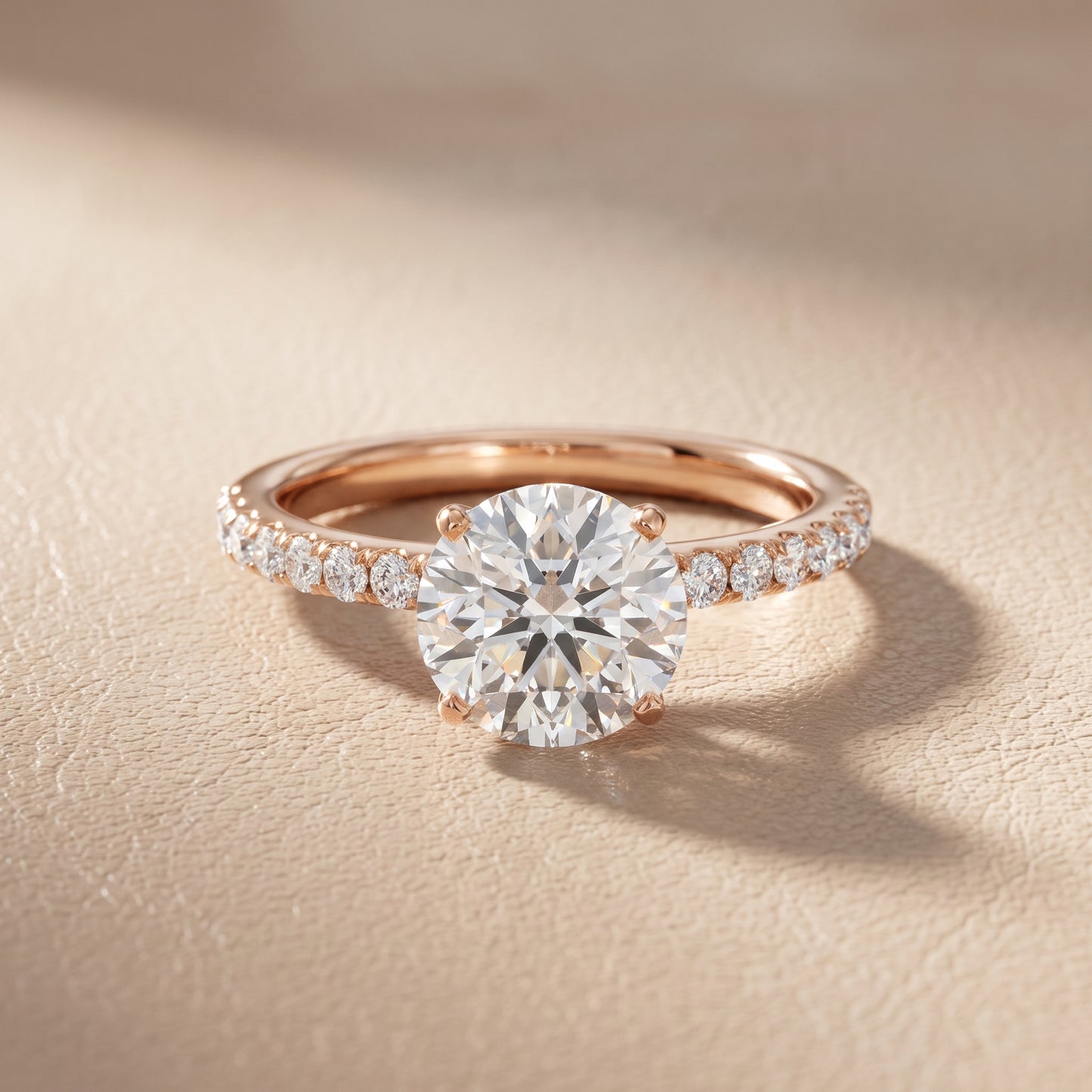 Juna French Pavé Solitaire Round Diamond Engagement Ring in Rose Gold - front.jpg