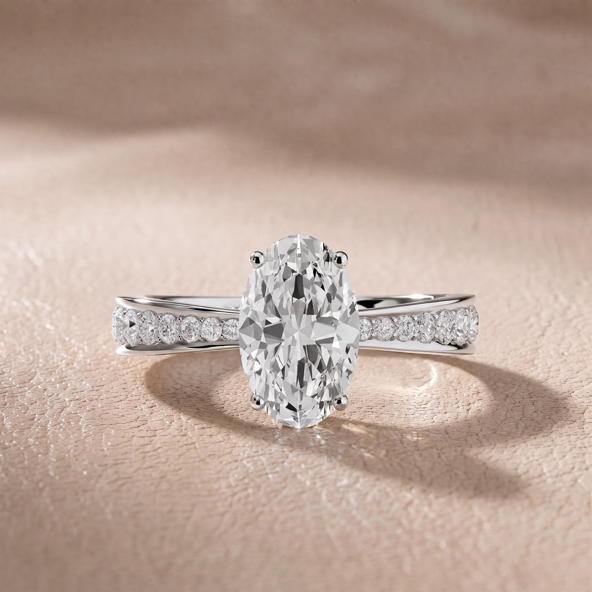 Rhea Sidestone Pavé Oval Diamond Engagement Ring in White Gold - front.jpg