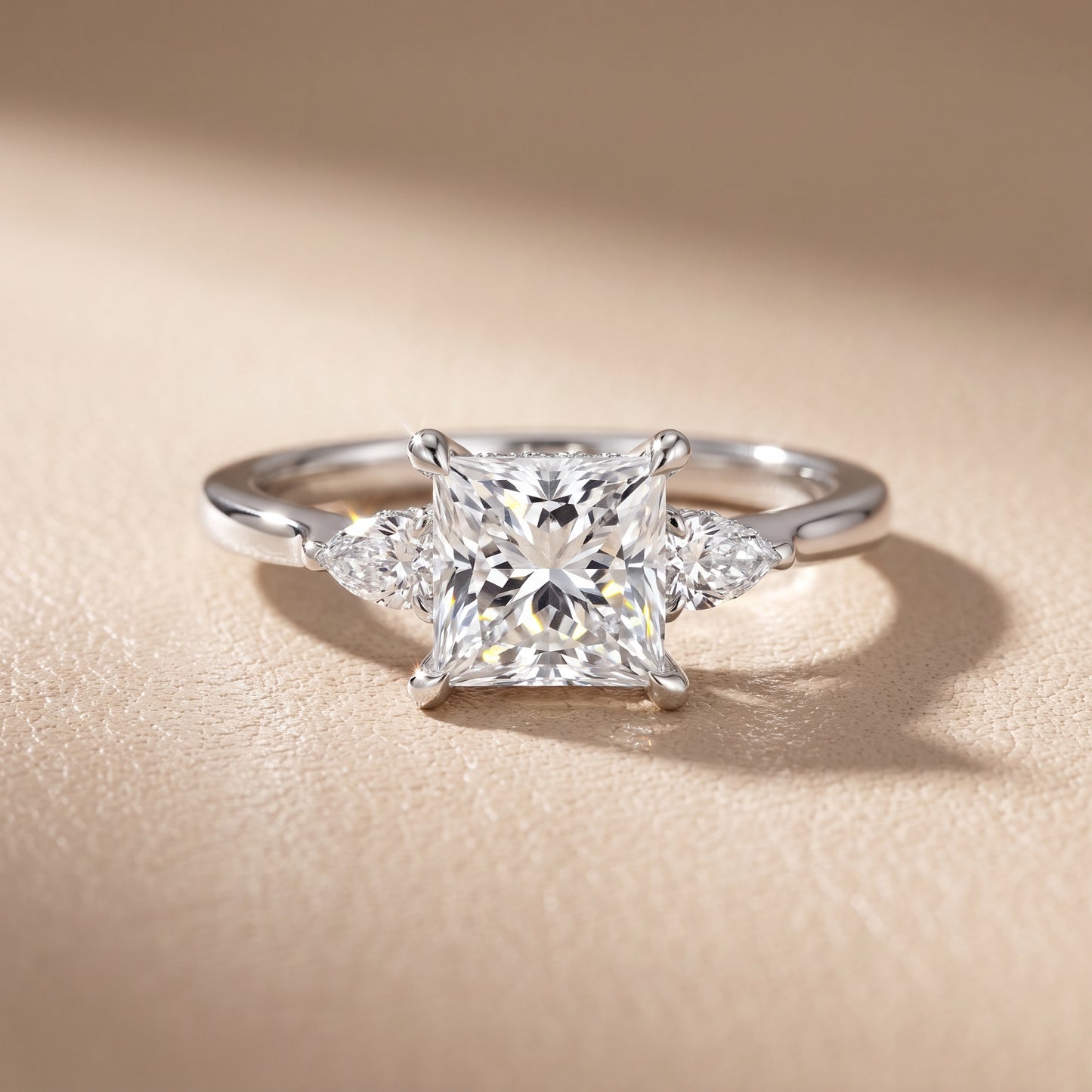 Leila Three-Stone Princess Diamond Engagement Ring in Platinum - front.jpg