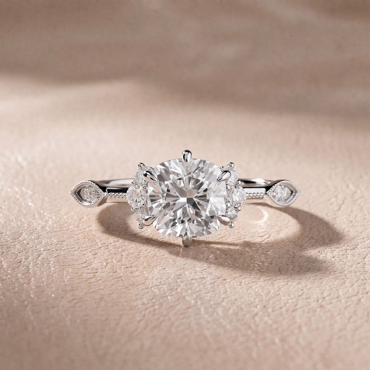 Naomi Vintage Milgrain Cushion Diamond Engagement Ring in White Gold - front.jpg