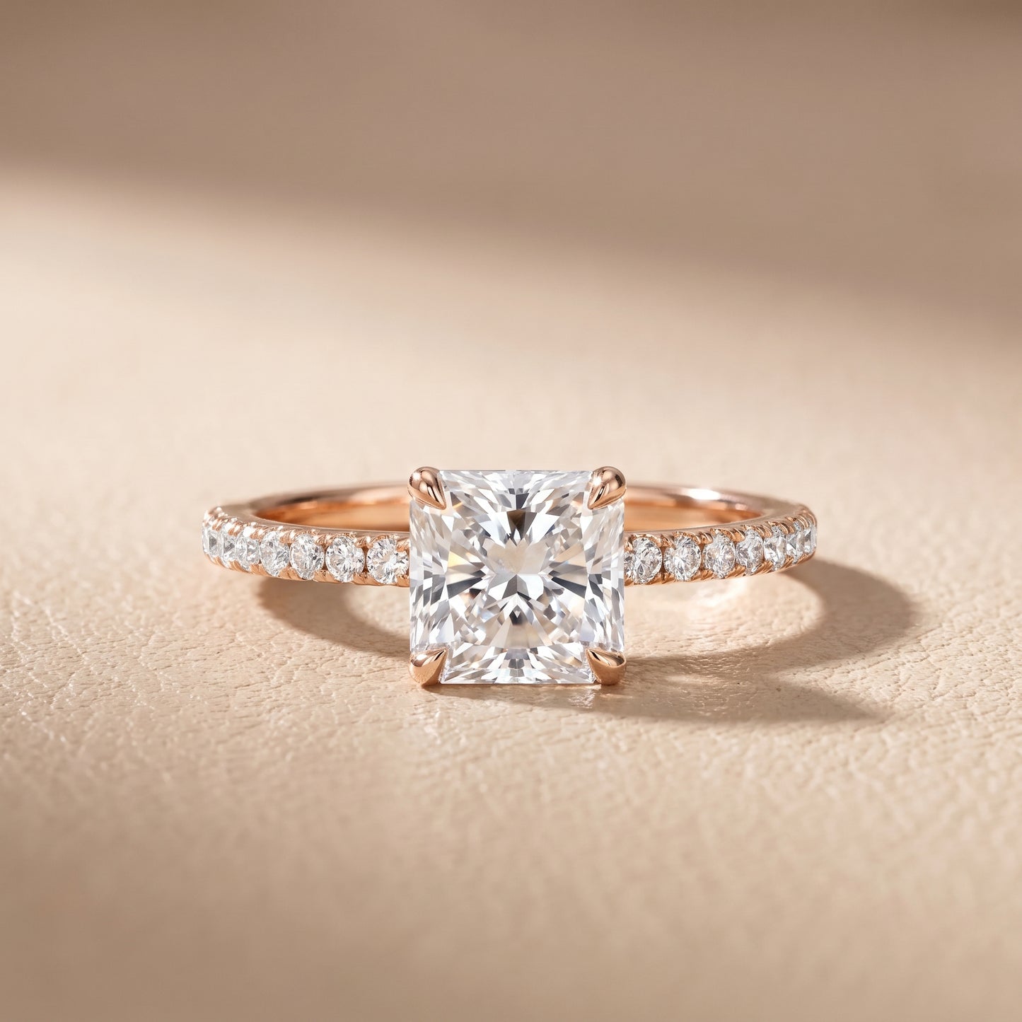 Ione Solitaire Pavé Radiant Diamond Engagement Ring in Rose Gold - front.jpg