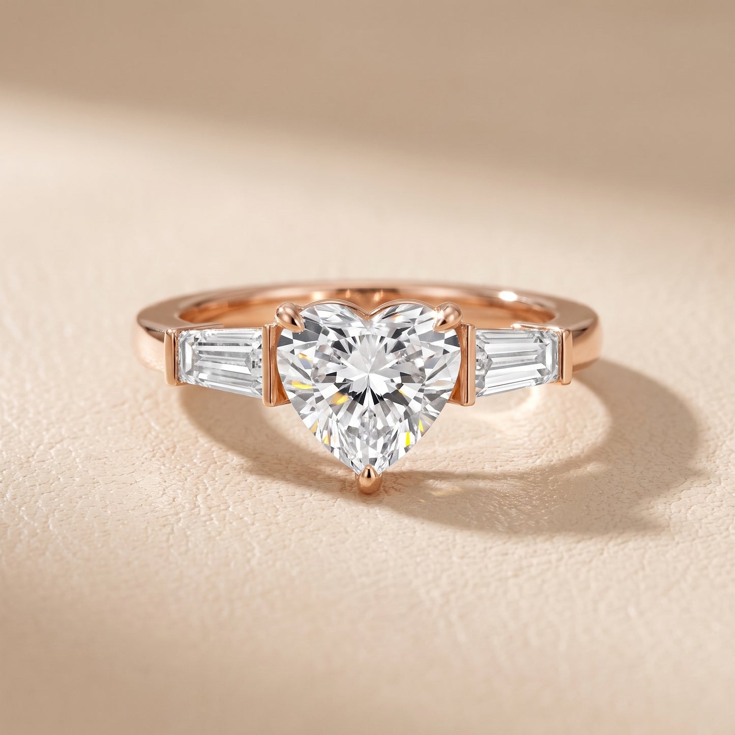 Zelda Tapered Baguette Heart Diamond Engagement Ring in Rose Gold - front.jpg