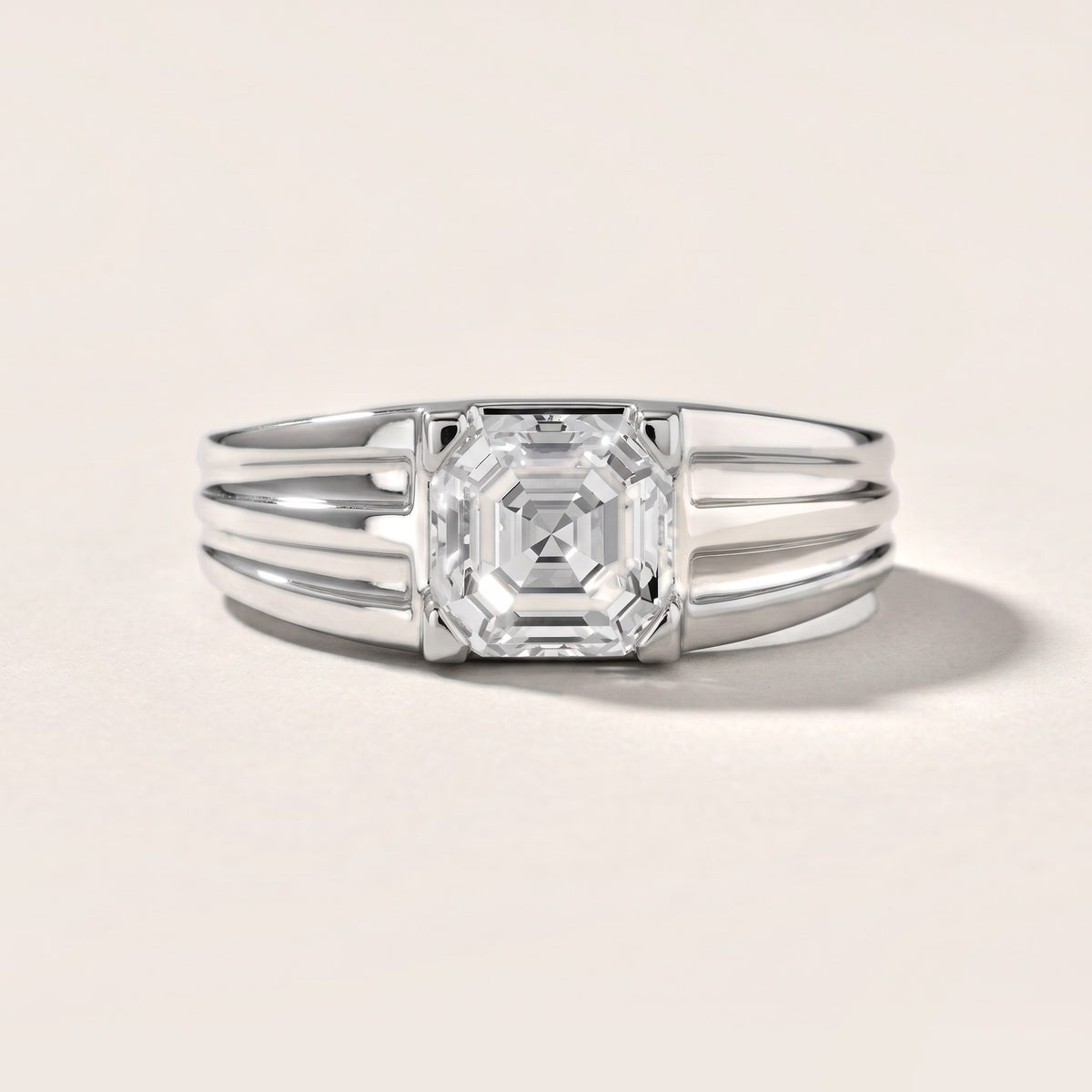 Elko Grooved Solitaire Asscher Diamond Engagement Ring in Platinum - front.jpg