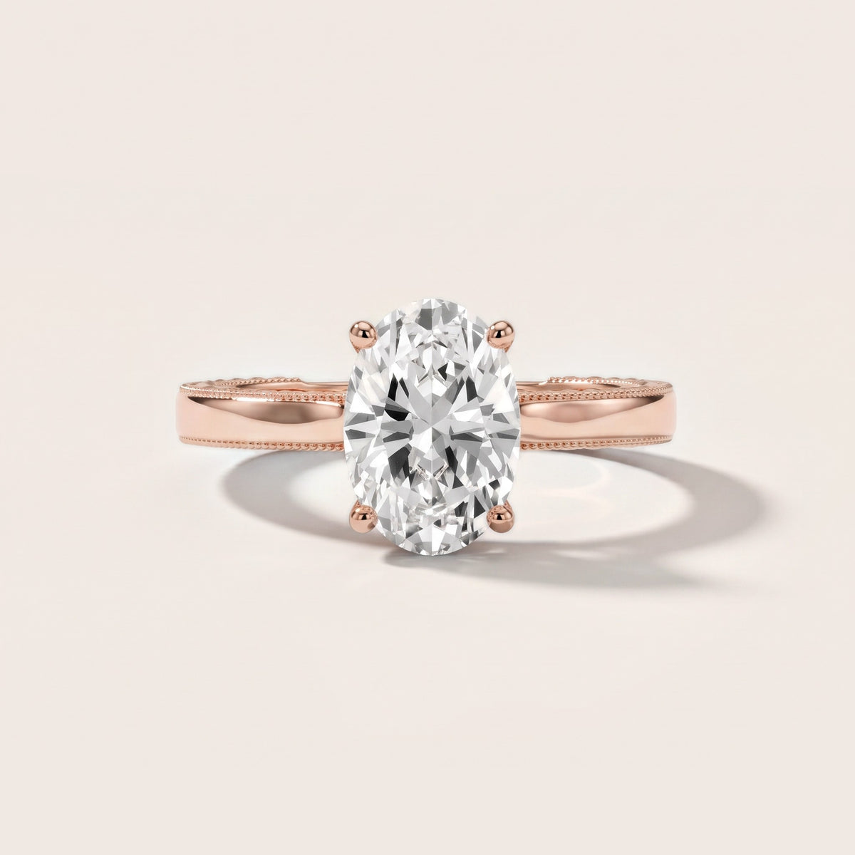 Kerry Engraved Solitaire Oval Diamond Engagement Ring in Rose Gold - front.jpg