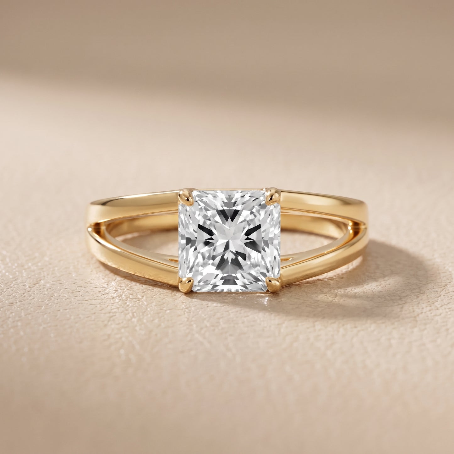 Giselle Solitaire Split Shank Radiant Diamond Engagement Ring in Yellow Gold - front.jpg
