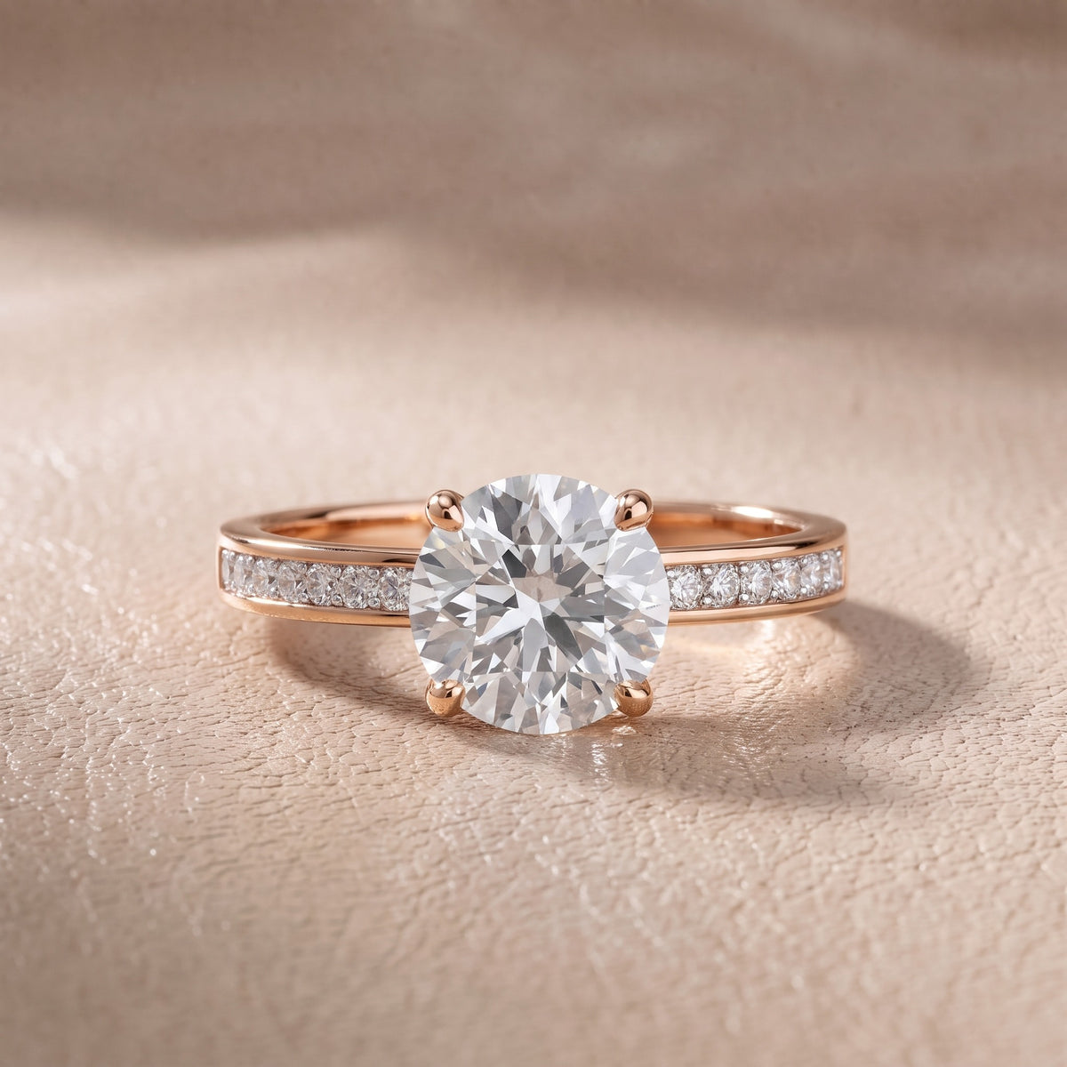 Maren Sidestone Channel Set Round Diamond Engagement Ring in Rose Gold - front.jpg
