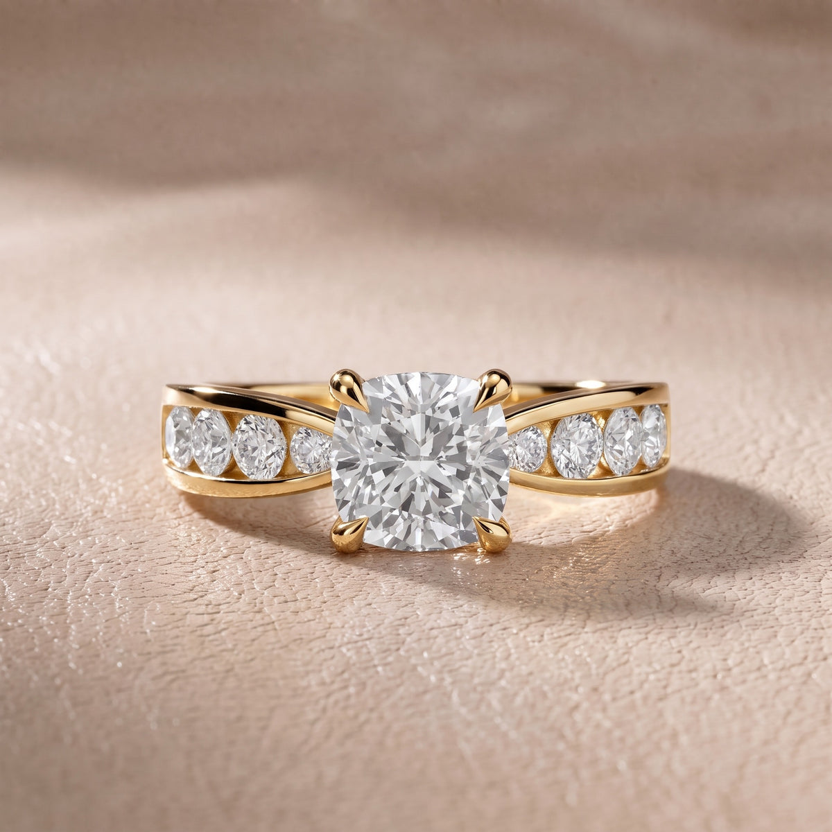 Rosalie Channel Set Sidestone Cushion Diamond Engagement Ring in Yellow Gold - front.jpg