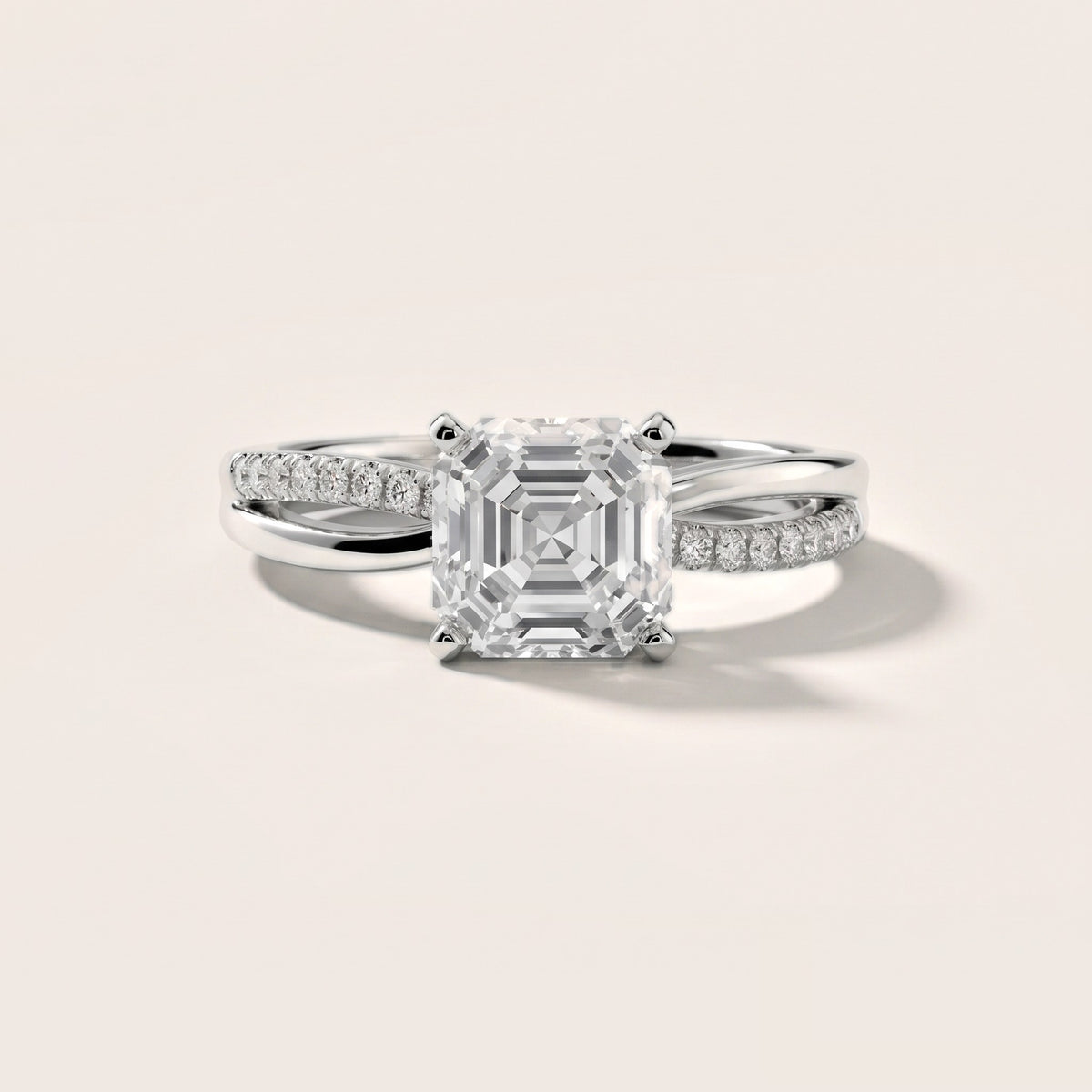 Alida Split Shank Pavé Asscher Diamond Engagement Ring in Silver - front.jpg