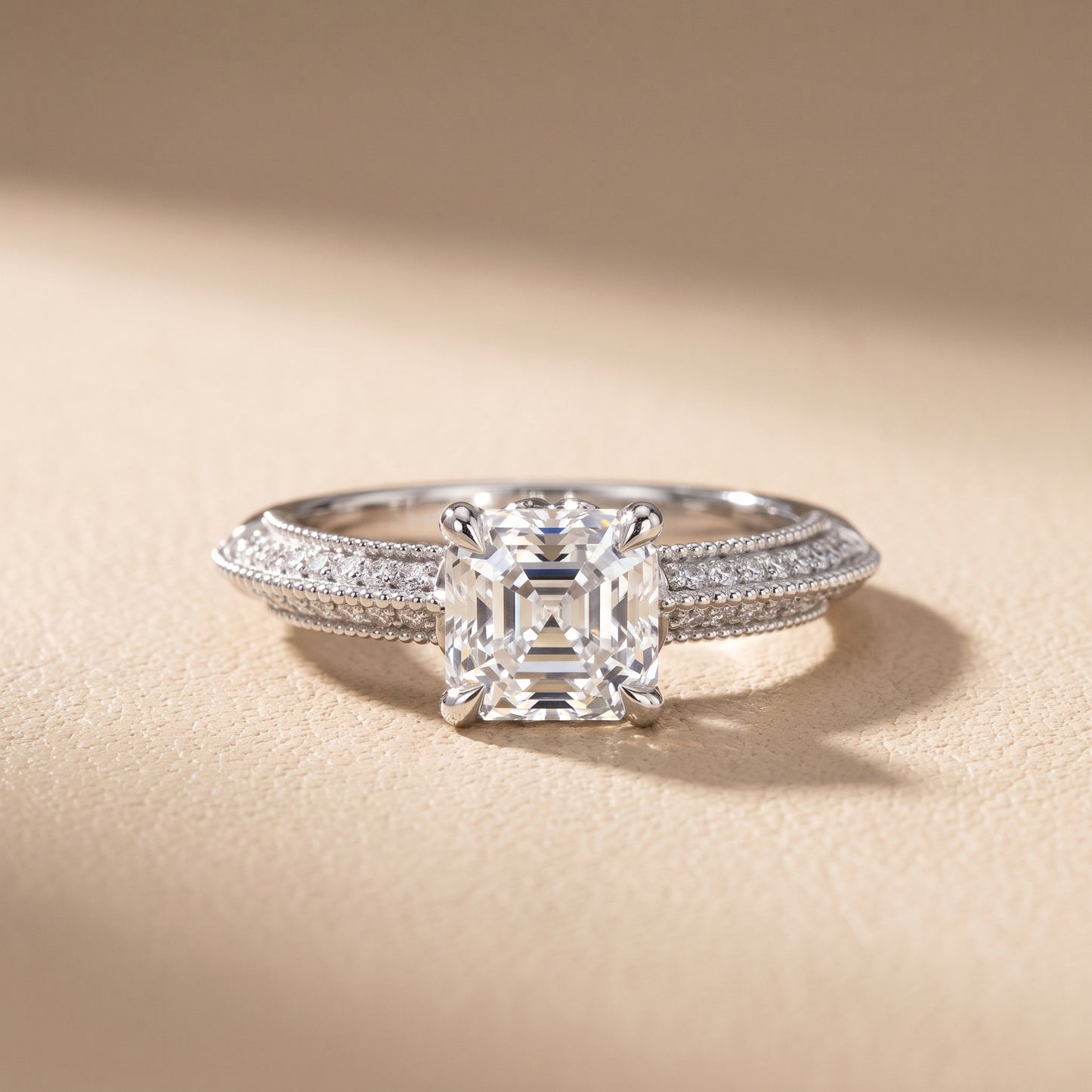 Indie Vintage Milgrain Asscher Diamond Engagement Ring in Platinum - front.jpg