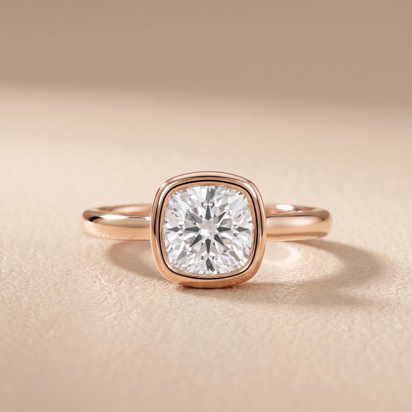 Maeve Bezel Solitaire Cushion Diamond Ring in Rose Gold - front.jpg