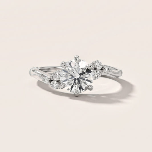 Joanna Milgrain Twist Round Diamond Engagement Ring in White Gold