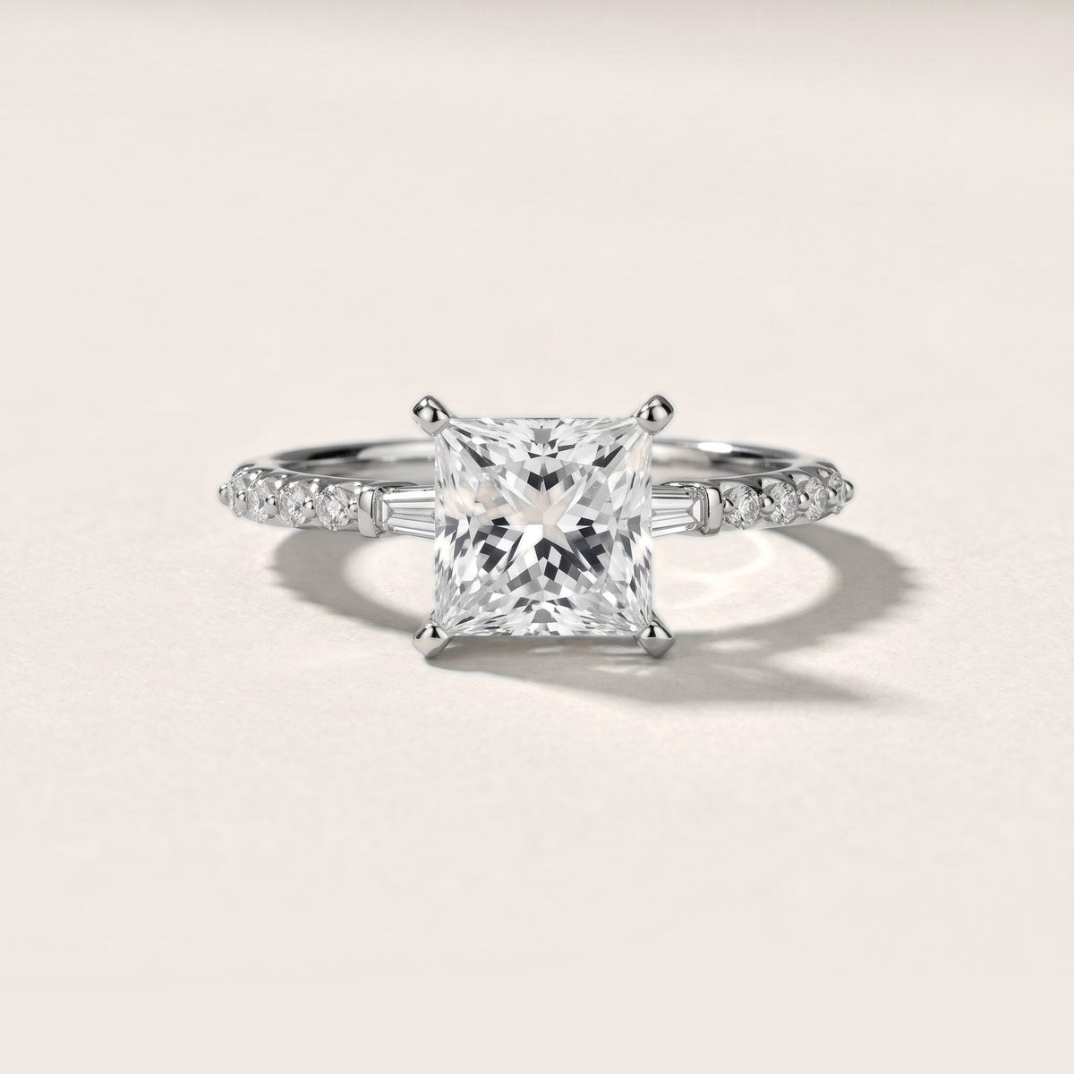 Taos Beaded Baguette Princess Diamond Engagement Ring in White Gold - front.jpg