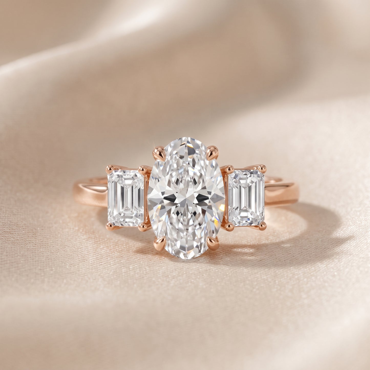 Zoe Three-Stone Oval Diamond Ring in Rose Gold - front.jpg