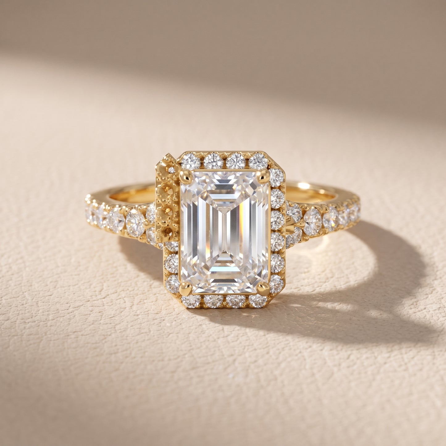 Bella Halo Pavé Emerald Diamond Engagement Ring in Yellow Gold - front.jpg