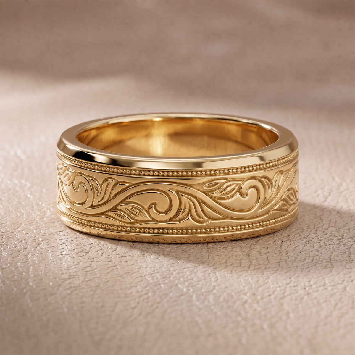 Helena Carved Milgrain Wedding Band in Yellow Gold - front.jpg