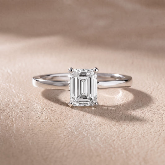 Matilda Cathedral Solitaire Emerald Diamond Engagement Ring in Platinum - front.jpg
