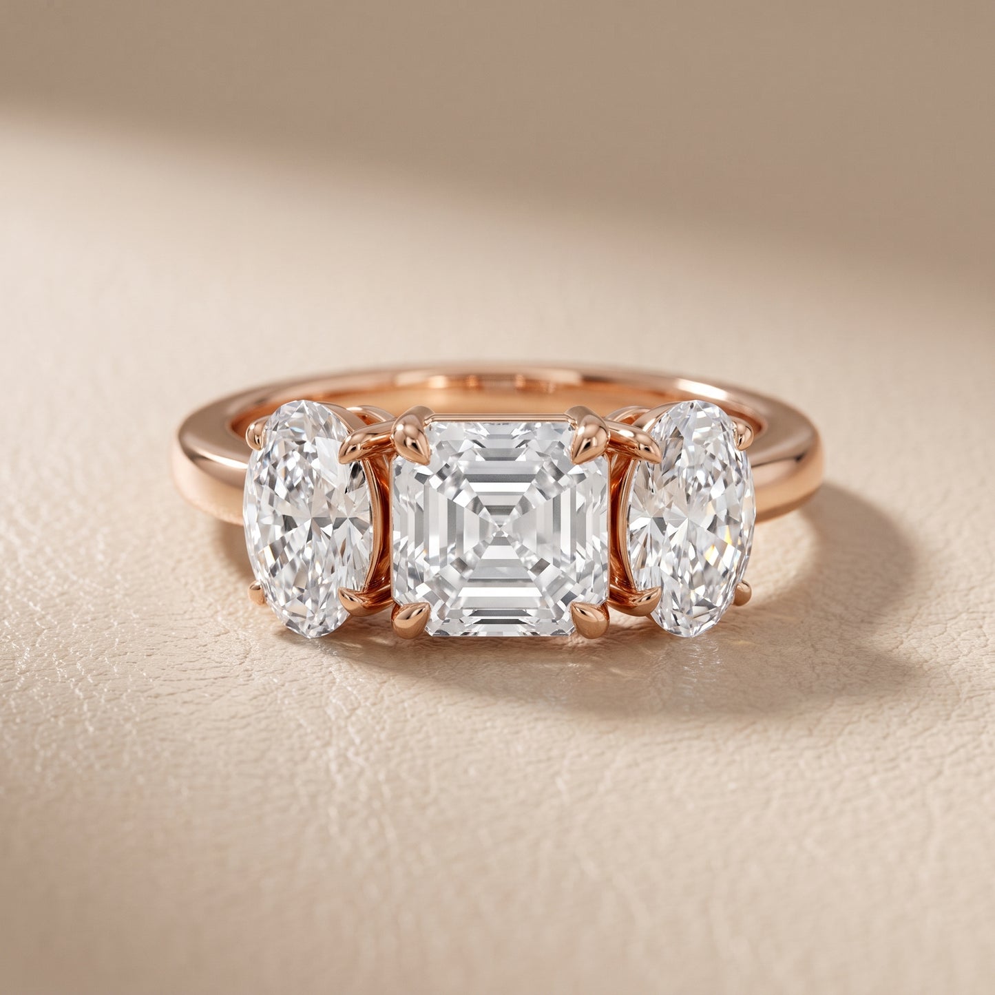 Lila Three-Stone Asscher Diamond Ring in Rose Gold - front.jpg