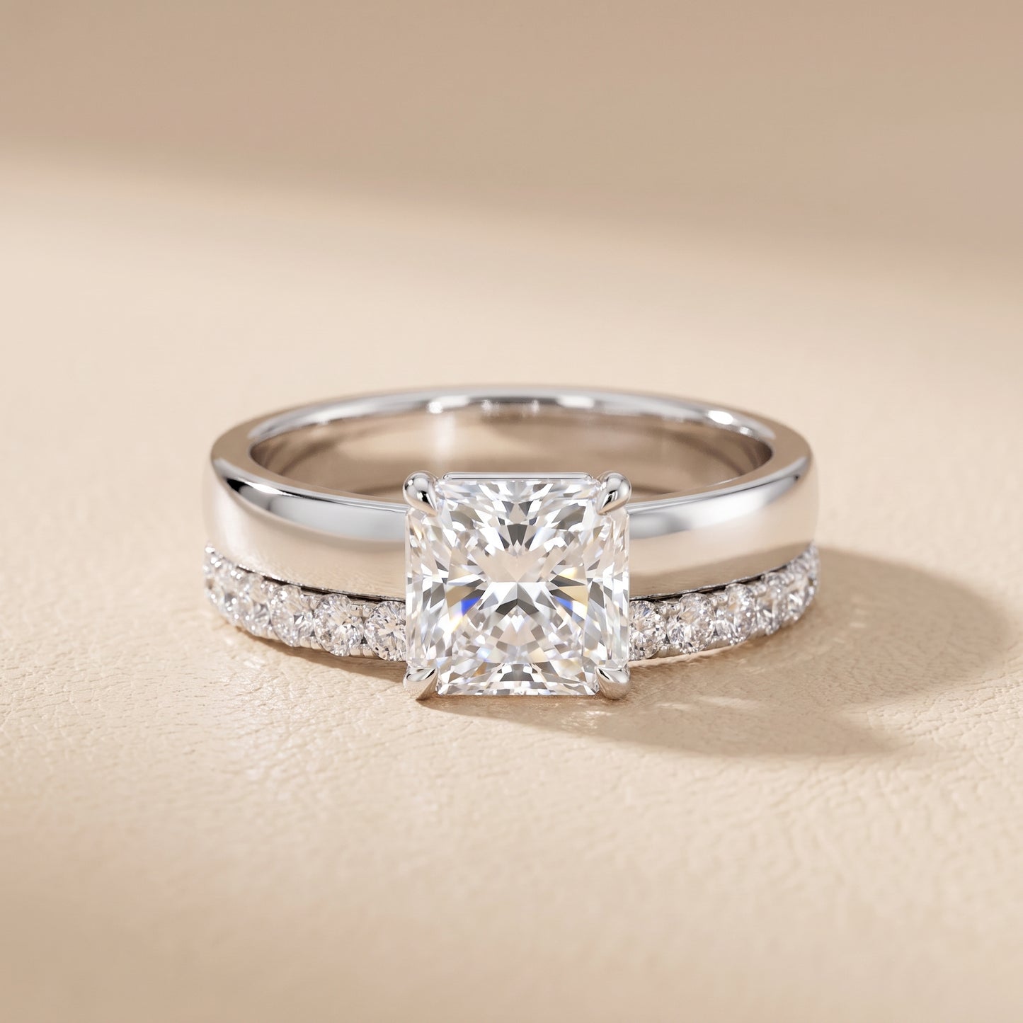 Veda Split Shank Pavé Radiant Diamond Engagement Ring in White Gold - front.jpg