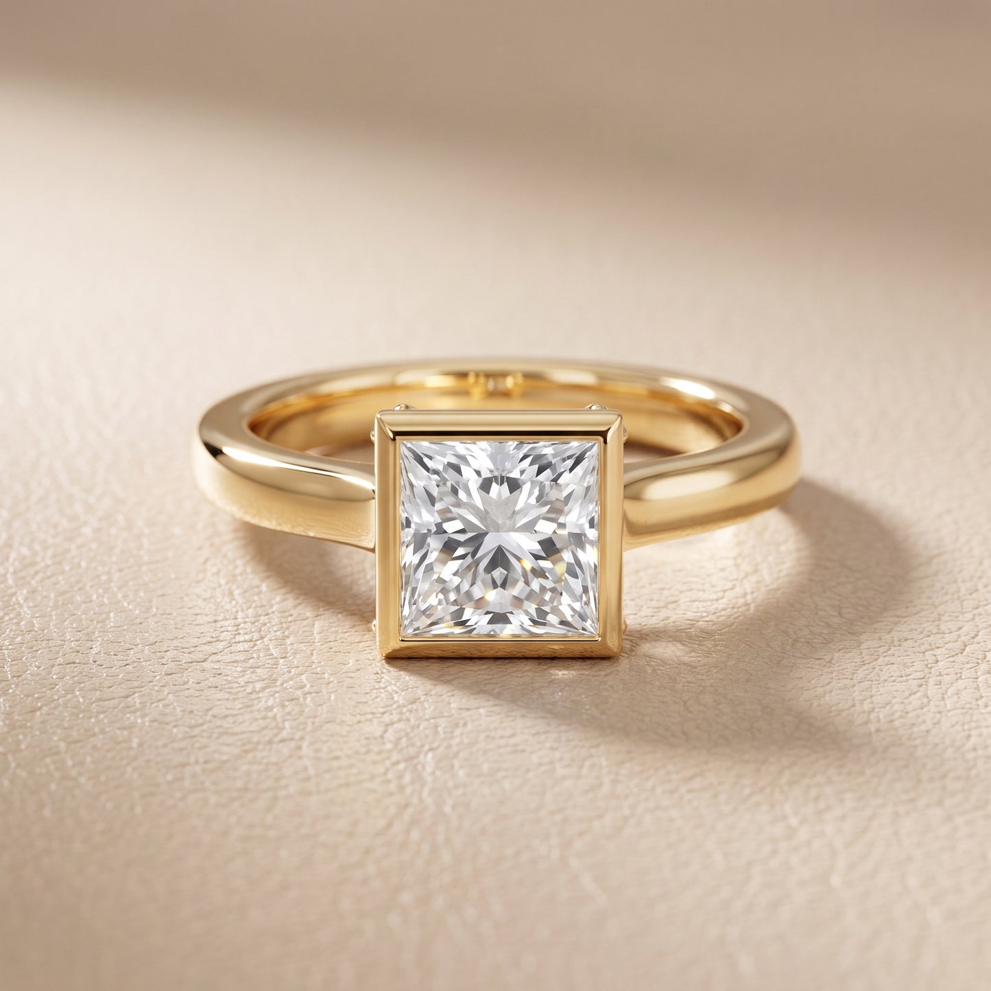 Jolie Bezel Solitaire Princess Diamond Engagement Ring in Yellow Gold - front.jpg